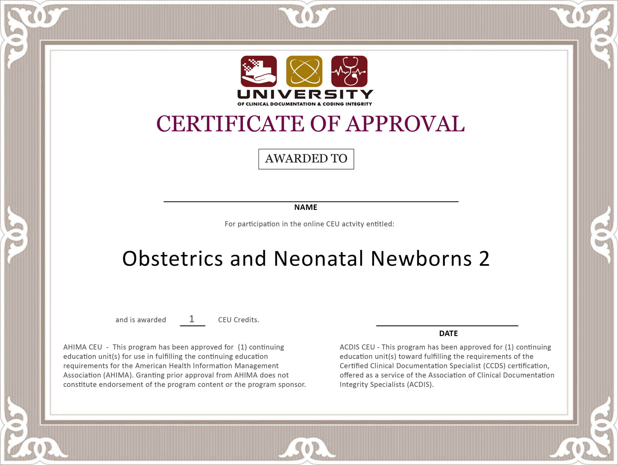Obstetrics and Neonatal Newborns 2 Certificate DocuComp LLC Courses